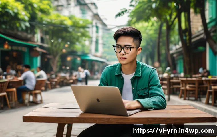백지 학습법과 능동적 학습의 중요성 - A young Vietnamese student sitting at a cozy outdoor café table in Hanoi, wearing casual clothing an...