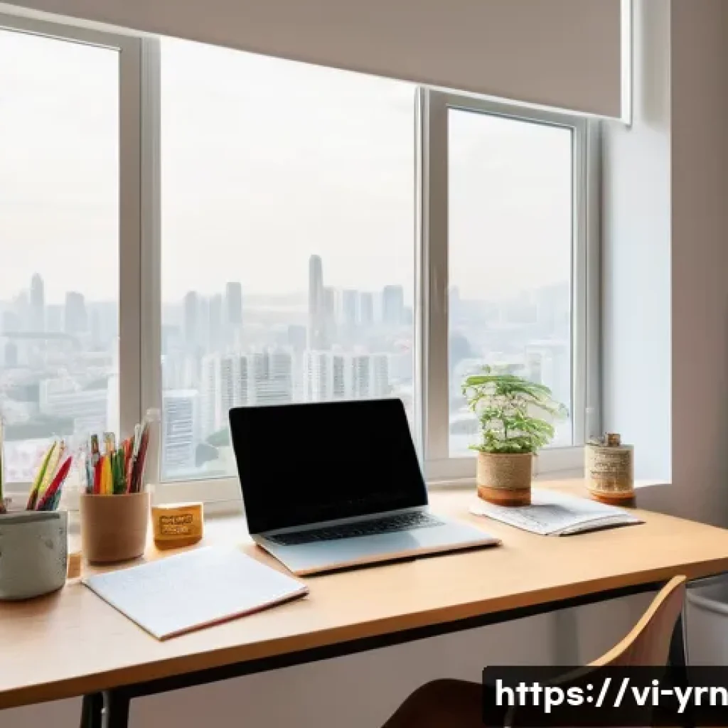 백지 학습법과 메타인지의 중요성 - A modern Vietnamese student’s tidy study desk by a large window with soft natural light, featuring n...