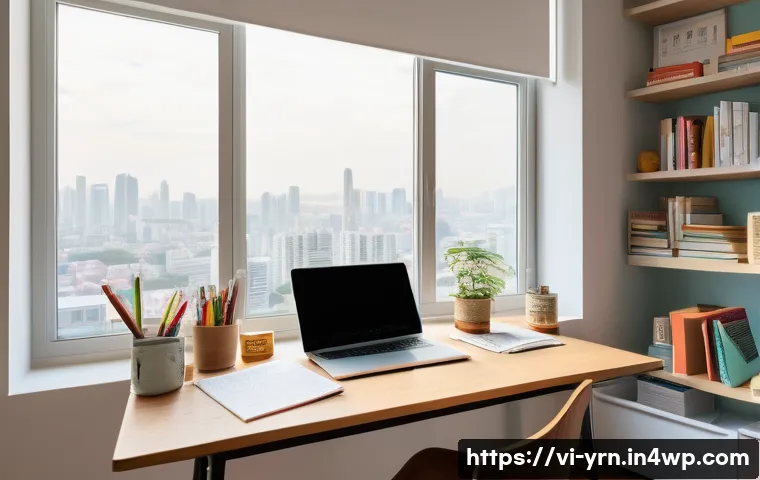 백지 학습법과 메타인지의 중요성 - A modern Vietnamese student’s tidy study desk by a large window with soft natural light, featuring n...