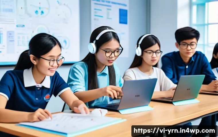 백지 학습법의 역사적 배경 - A vibrant Vietnamese university classroom scene featuring diverse students actively engaged in hands...