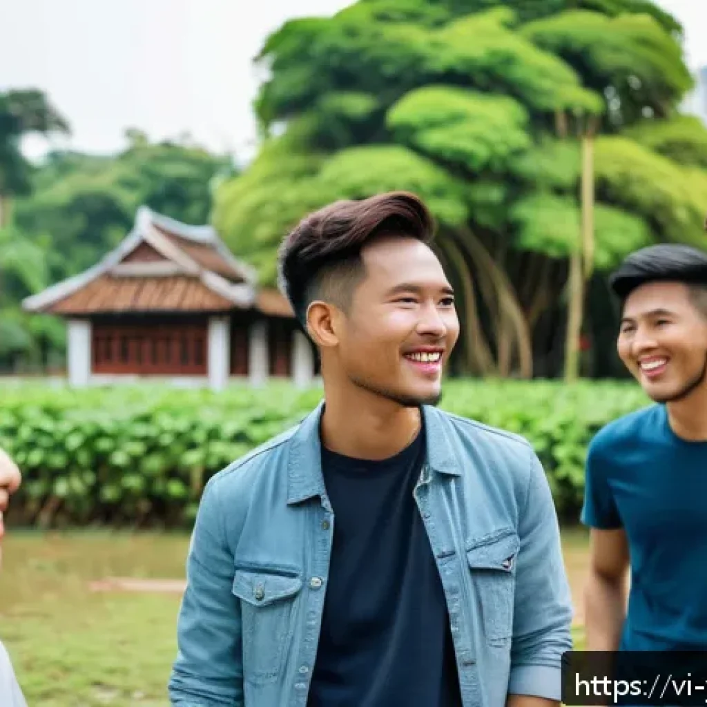 백지 학습법을 통한 사회적 상호작용 증진 - A diverse group of young Vietnamese adults engaged in a lively social interaction workshop outdoors ...
