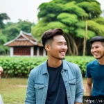 Home 21 백지 학습법을 통한 사회적 상호작용 증진 - A diverse group of young Vietnamese adults engaged in a lively social interaction workshop outdoors ...