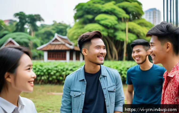 백지 학습법을 통한 사회적 상호작용 증진 - A diverse group of young Vietnamese adults engaged in a lively social interaction workshop outdoors ...
