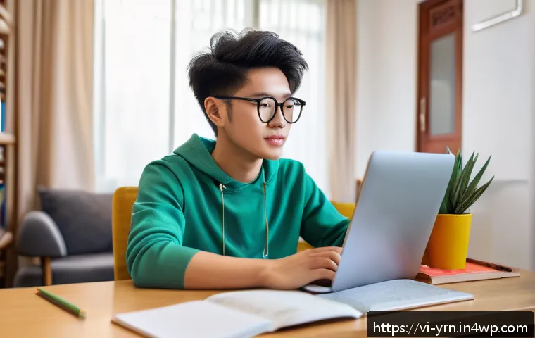 백지 학습법과 비대면 학습의 조화 - A modern Vietnamese student studying at home with a laptop and tablet, engaging in an online class v...