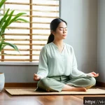 Home 23 백지 학습법을 활용한 창의적 문제 해결 - A serene morning scene in a modern Vietnamese home office, a young Vietnamese woman sitting cross-le...